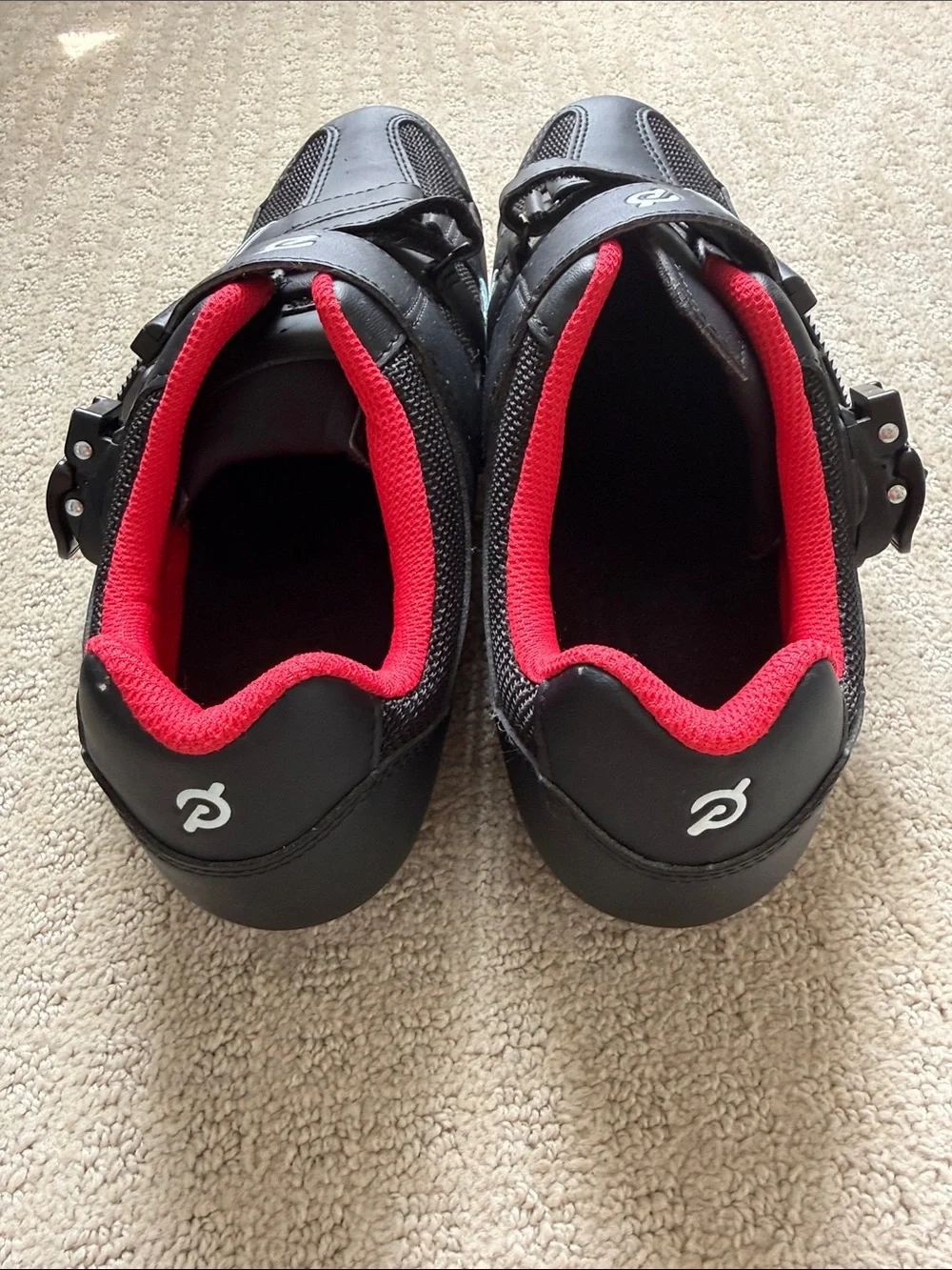 Peloton Men's Athletic Cycling Shoes in Black with Pink Interior